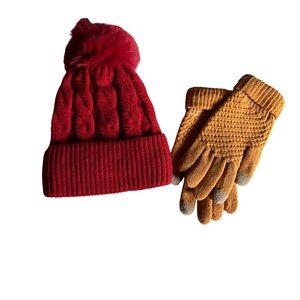 Women’s Knit Beanie & Touchscreen Gloves Set | Warm Winter Acrylic
